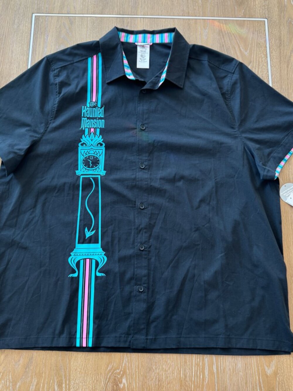 Disney Haunted Mansion NWT Glow In Dark Black Graphic Button Up Shirt 2XL 2023